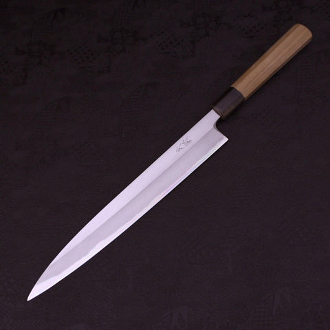 Yanagiba Left Hand White Steel #1 Buffalo Magnolia Handle 270mm (10.6”)-[Musashi]-[Japanese-Kitchen-Knives]