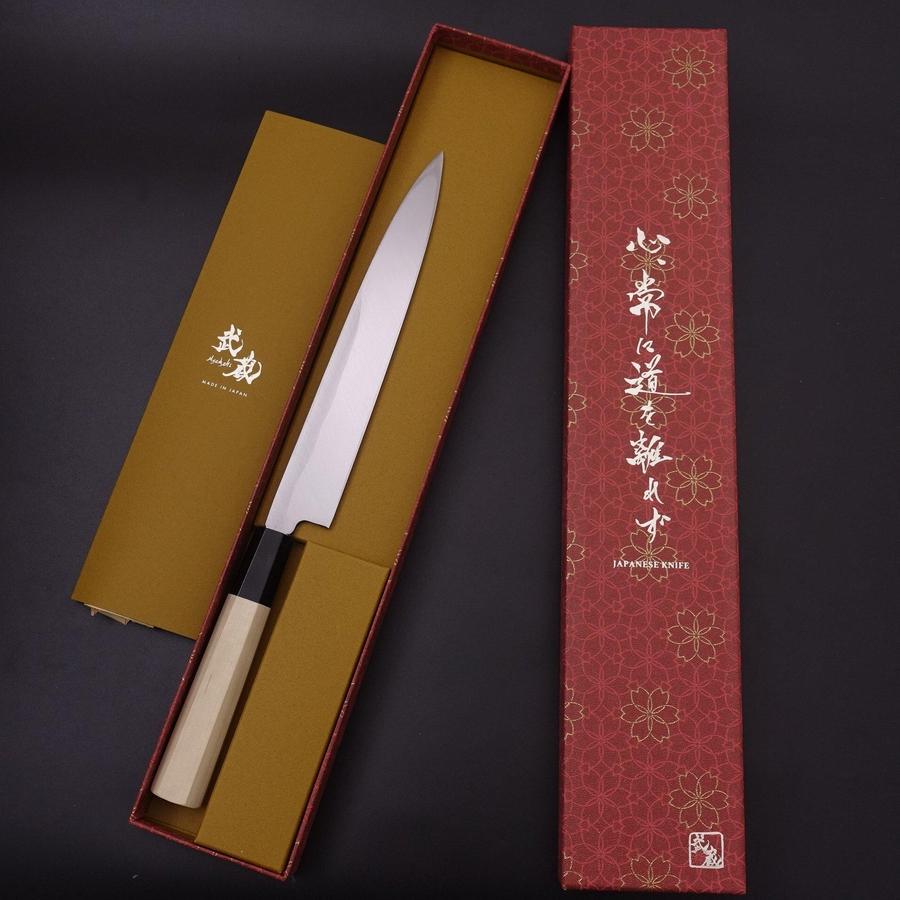 Yanagiba Left Hand White steel #2 Kasumi Buffalo Magnolia Handle 210mm-White steel #2-Kasumi-Japanese Handle-[Musashi]-[Japanese-Kitchen-Knives]