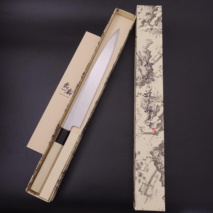 Yanagiba Left Hand White steel #2 Kasumi Buffalo Magnolia Handle 270mm-White steel #2-Kasumi-Japanese Handle-[Musashi]-[Japanese-Kitchen-Knives]