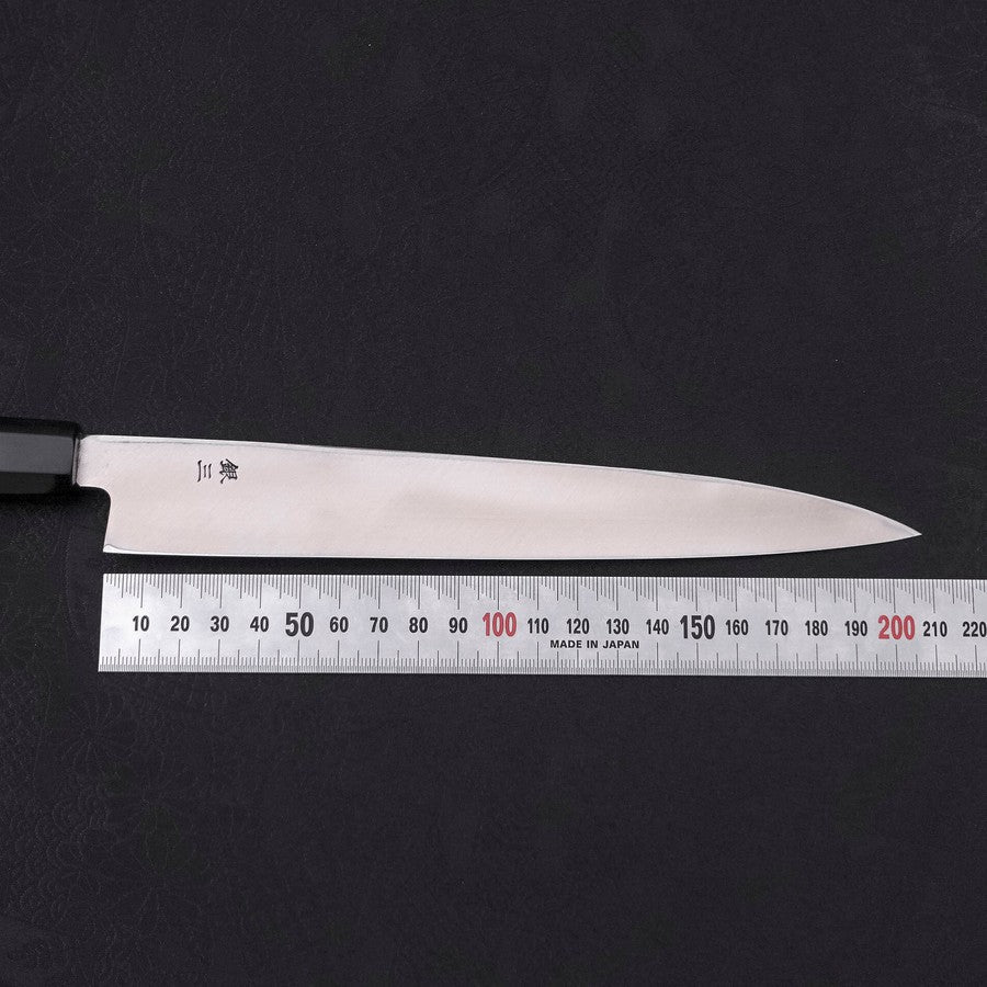 柳刃 片刃 左利き 銀紙3号 霞 黒檀水牛柄 210mm – MUSASHI