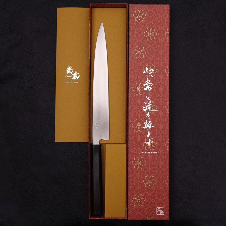 Yanagiba Left -hand Silver Steel #3 Kasumi Buffalo Ebony Handle 240mm-Silver steel #3-Kasumi-Japanese Handle-[Musashi]-[Japanese-Kitchen-Knives]