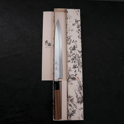 Yanagiba Silver Steel #3 Hon-Kasumi Buffalo Teak Handle 270mm (10.6”)-[Musashi]-[Japanese-Kitchen-Knives]