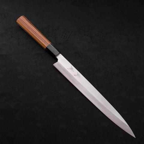 Yanagiba Silver Steel #3 Hon-Kasumi Buffalo Teak Handle 270mm (10.6”)-[Musashi]-[Japanese-Kitchen-Knives]
