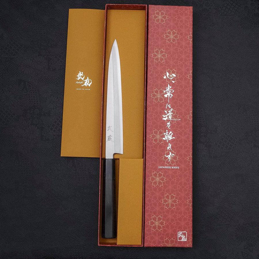 柳刃 片刃 銀紙3号 霞 黒檀水牛柄 210mm – MUSASHI