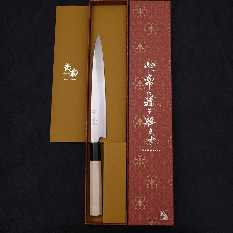 Yanagiba Silver Steel #3 Kasumi Buffalo Magnolia Handle 210mm-Silver steel #3-Polished-Japanese Handle-[Musashi]-[Japanese-Kitchen-Knives]