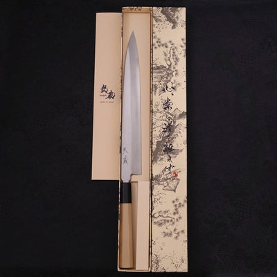Yanagiba Silver Steel #3 Kasumi Buffalo Magnolia Handle 270mm-Silver steel #3-Polished-Japanese Handle-[Musashi]-[Japanese-Kitchen-Knives]