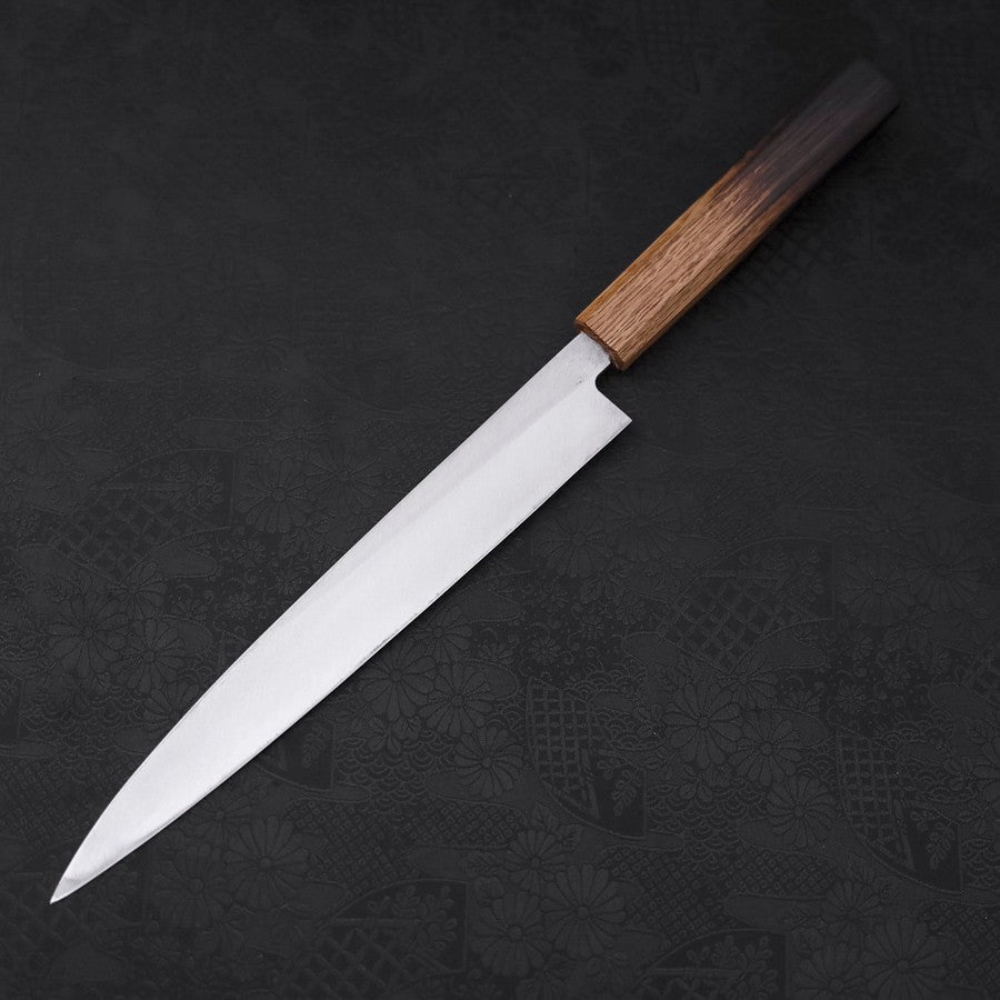 柳刃包丁 鋼製 木製ハンドル 柳刃 片刃 銀紙3号 霞 焼漆柄 240mm – MUSASHI