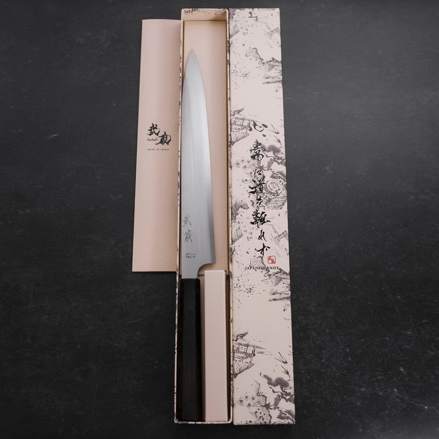 柳刃 片刃 銀紙3号 霞 黒檀水牛柄 270mm – MUSASHI