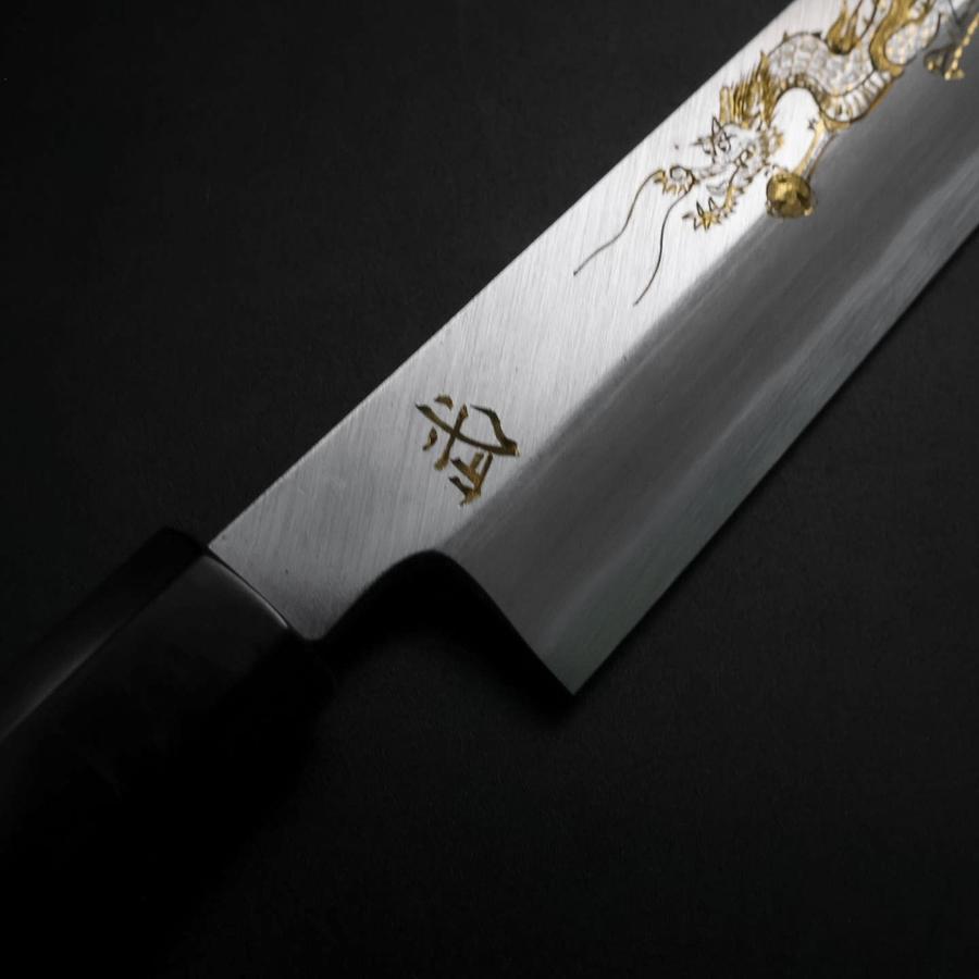 柳刃 白紙2号 霞 彫金 桜富士 黒檀水牛柄 240mm – MUSASHI