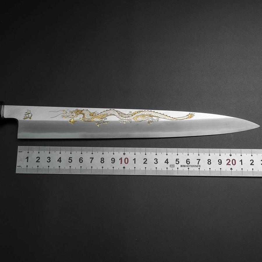 柳刃 白紙2号 霞 彫金 桜富士 黒檀水牛柄 240mm – MUSASHI