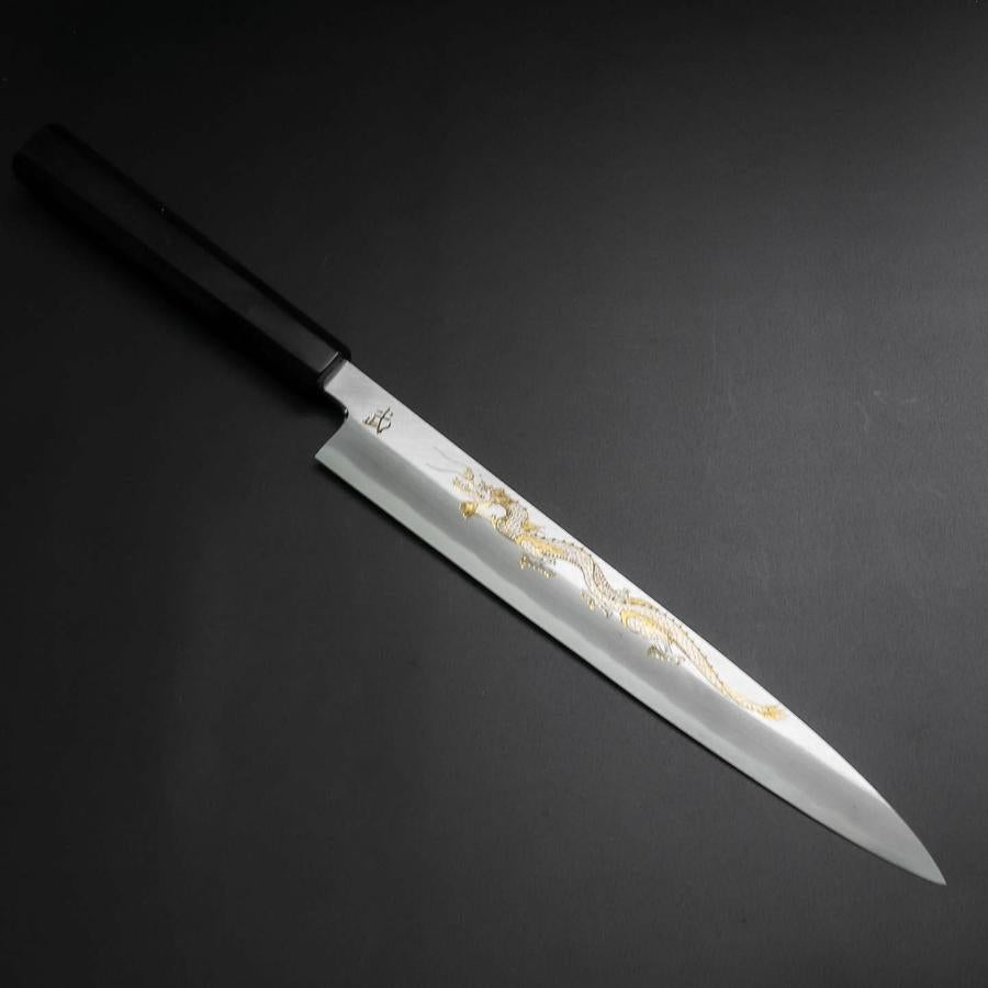 柳刃 白紙2号 霞 彫金 桜富士 黒檀水牛柄 240mm – MUSASHI