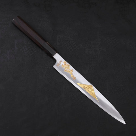 Yanagiba White Steel #2 Kasumi Chokin Sakura-Fuji Buffalo Ebony Handle 210mm (8.3”)-[Musashi]-[Japanese-Kitchen-Knives]
