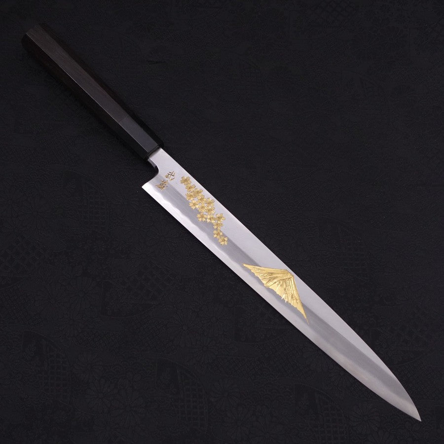 柳刃 片刃 白紙2号 霞 桜 富士 黒檀水牛柄 270mm – MUSASHI