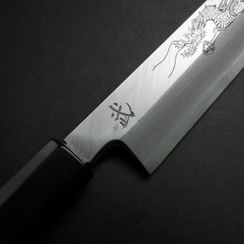 Yanagiba White Steel #2 Kasumi Silver Dragon Buffalo Ebony Handle 240mm (9.4”)-[Musashi]-[Japanese-Kitchen-Knives]
