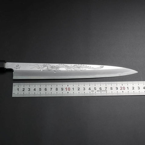 Yanagiba White Steel #2 Kasumi Silver Dragon Buffalo Ebony Handle 240mm (9.4”)-[Musashi]-[Japanese-Kitchen-Knives]
