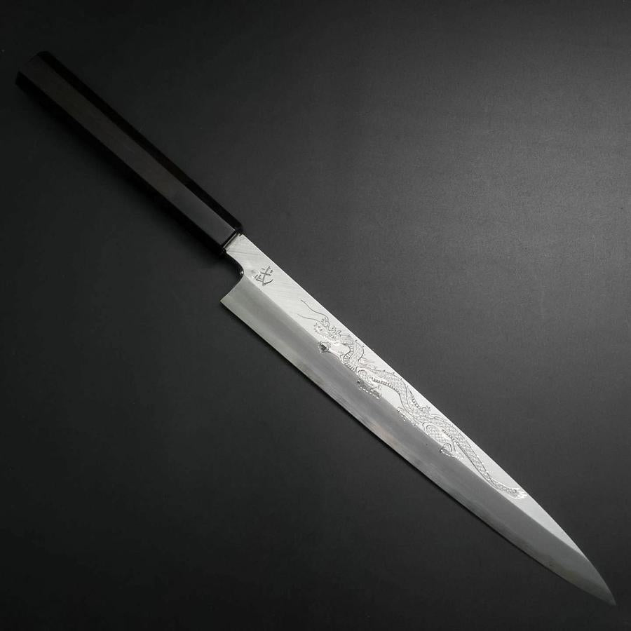 柳刃包丁 鶴の彫刻 木製ハンドル 柳刃包丁 鶴の彫刻 木製ハンドル