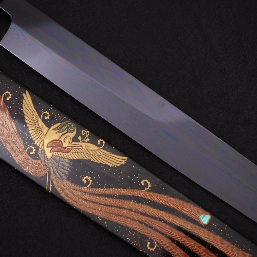 柳刃 白二水本焼 月富士 黒鏡面 漆柄 漆鞘付 330mm – MUSASHI