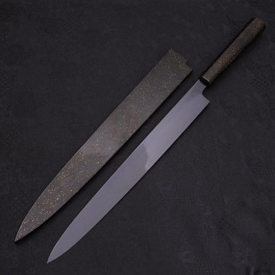 Yanagiba White steel #2 Black Mirror Moon-Fuji Water Honyaki Urushi Handle with Urushi Sheath 330mm-White steel #2-Japanese Handle-[Musashi]-[Japanese-Kitchen-Knives]