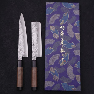 Aogami-Super Gyuto/Nakiri Set Traditional Washi Gift Wrapping-Blue-Aogami Super-Damascus-[Musashi]-[Japanese-Kitchen-Knives]