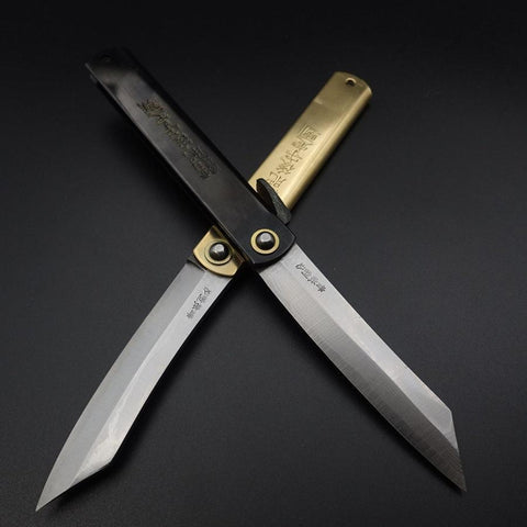 Damascus Brass Higonokami Aogami 120mm (4.7”)-[Musashi]-[Japanese-Kitchen-Knives]