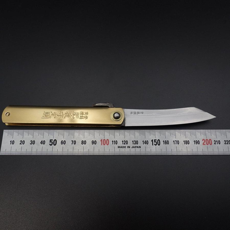 Damascus Brass Higonokami Aogami 120mm-[Musashi]-[Japanese-Kitchen-Knives]