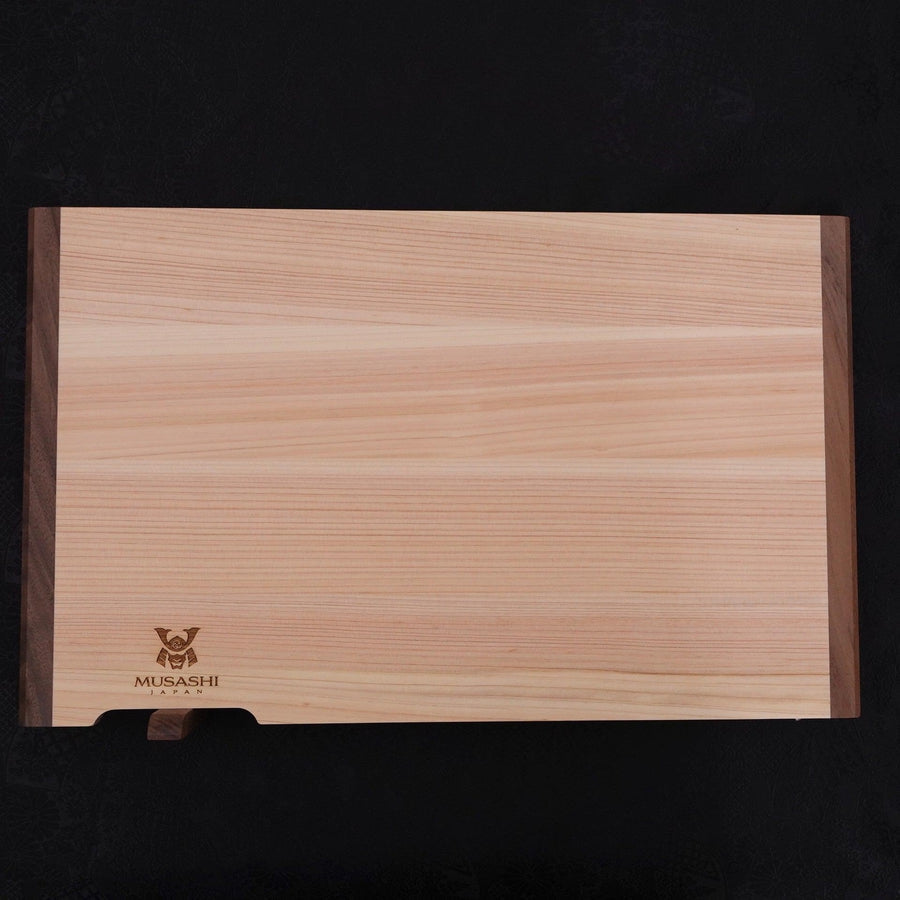 木製まな板 ステンレスハンドル付き 武蔵 まな板 桧 スタンド付き 390mm×240mm×15mm – MUSASHI