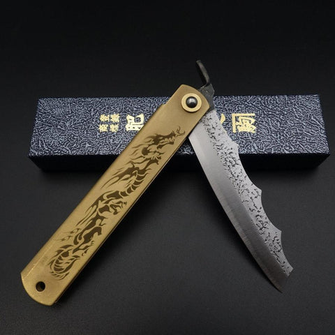 Ryubu-Dragon Brass Higonokami Aogami 120mm (4.7”)-[Musashi]-[Japanese-Kitchen-Knives]