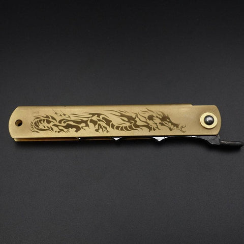 Ryubu-Dragon Brass Higonokami Aogami 120mm (4.7”)-[Musashi]-[Japanese-Kitchen-Knives]