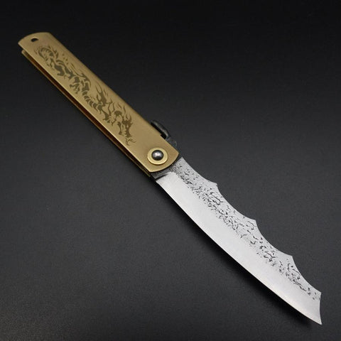 Ryubu-Dragon Brass Higonokami Aogami 120mm (4.7”)-[Musashi]-[Japanese-Kitchen-Knives]